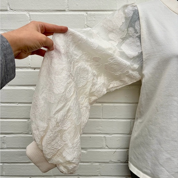 Shop The Mint Sheer Floral Long Sleeved Sweater in White, SZ L - Never Worn! - Picture 6 of 10